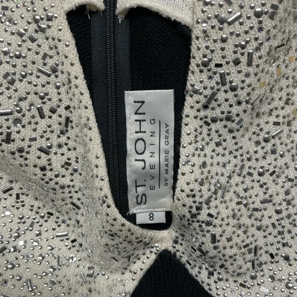 Vintage 1980s St. John Evening Studded Knit Maxi Dress – Black & Cream - Picture 9 of 12